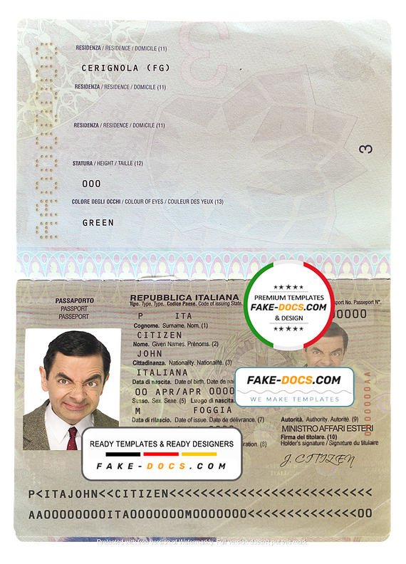 Italy Passport psd template new | Fake Docs