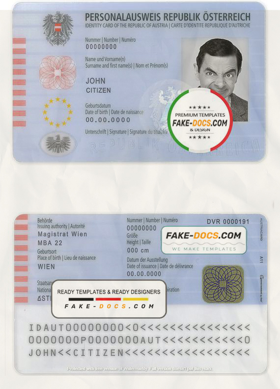 Austria id card psd template | Fake Docs
