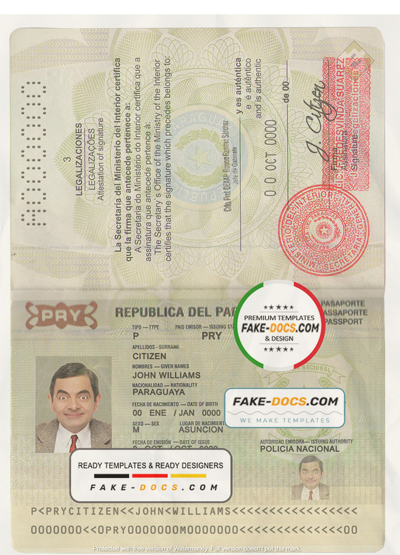 Paraguay Passport psd template | Fake Docs