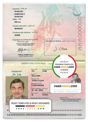 Union des Comores Passport psd template