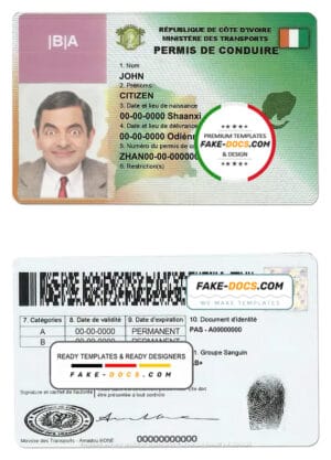 Cote D’Ivoire driver license Psd Template Cote D’Ivoire driver license Psd Template