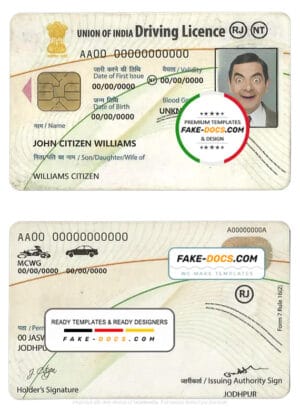 India driver license Psd Template India driver license Psd Template