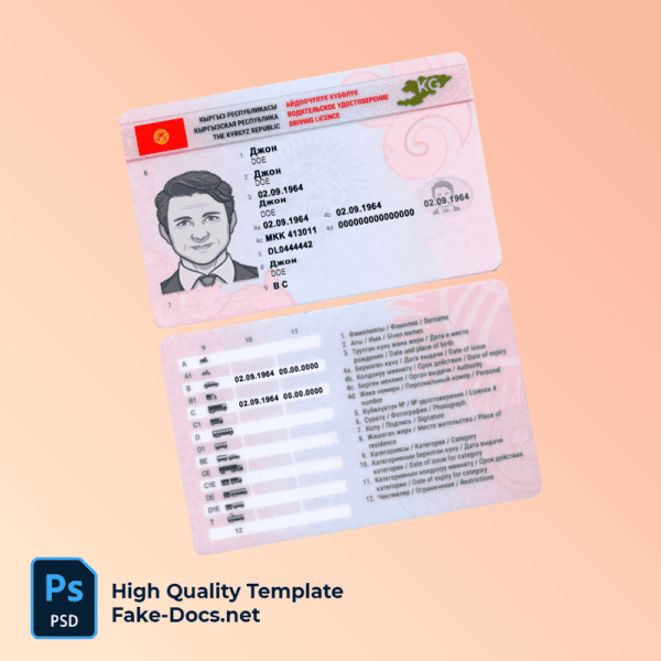 Kyrgyzstan driver license Psd Template