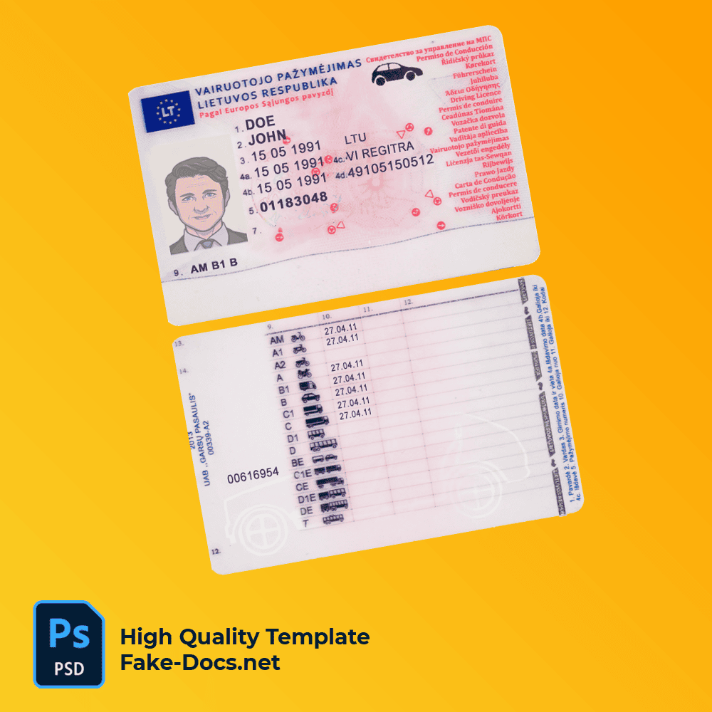 Lithuania driver license Psd Template Lithuania driver license Psd Template