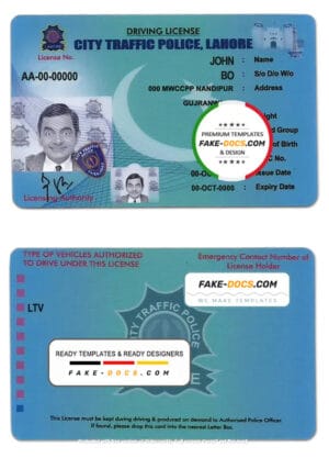Pakistan City Traffic Police Lahore driver license Psd Template Pakistan City Traffic Police Lahore driver license Psd Template