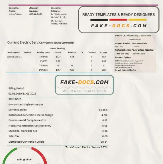 proof of address/utility bill Template Fake Docs