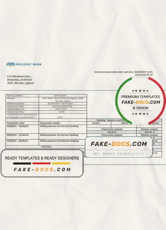 Cyprus Hellenic bank statement template in Word and PDF format Cyprus Hellenic bank statement template in Word and PDF format