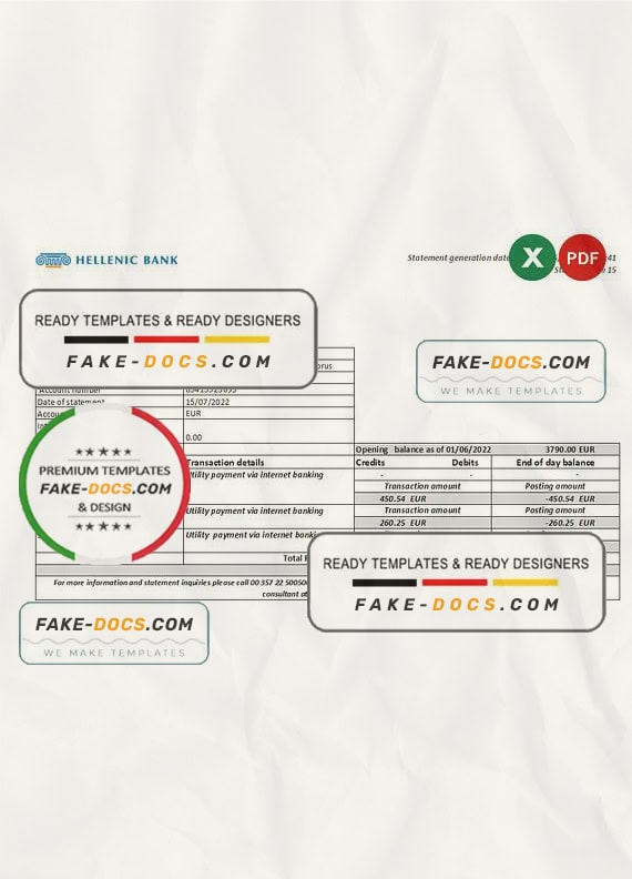 Cyprus Hellenic bank statement Excel and PDF template Cyprus Hellenic bank statement Excel and PDF template