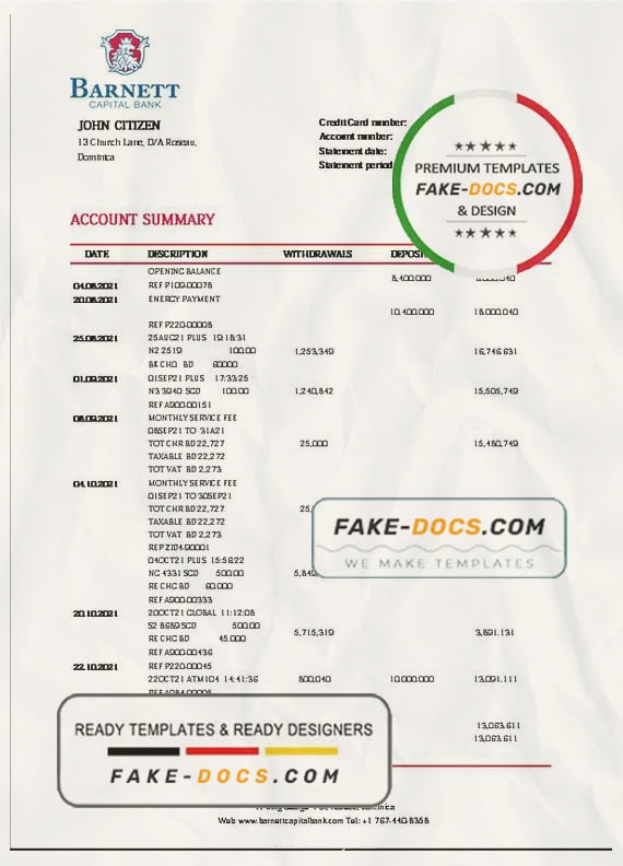 Dominica Barnett Capital bank statement template in Word and PDF format Dominica Barnett Capital bank statement template in Word and PDF format
