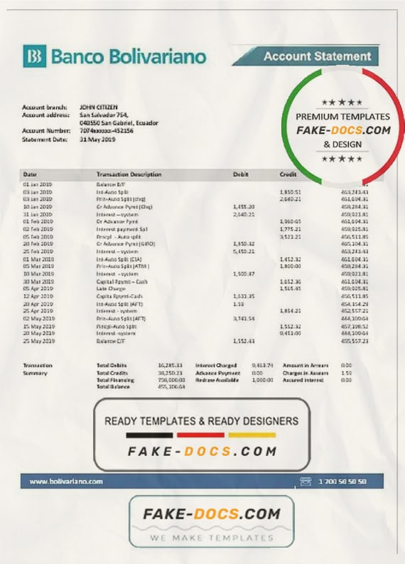 Ecuador Banco Bolivariano proof of address bank statement template in Word and PDF format Ecuador Banco Bolivariano proof of address bank statement template in Word and PDF format