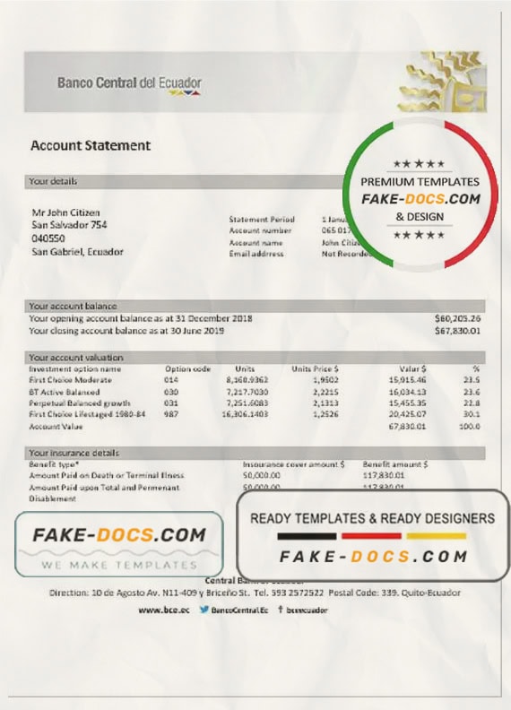 Ecuador Central Bank of Ecuador proof of address bank statement template in Word and PDF format Ecuador Central Bank of Ecuador proof of address bank statement template in Word and PDF format