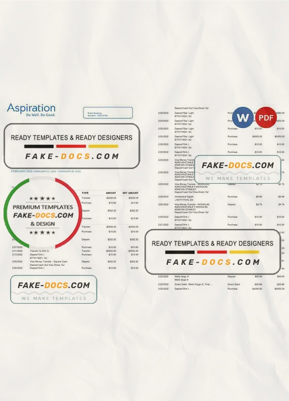 Egypt Aspiration bank statement, Word and PDF template, 4 pages Egypt Aspiration bank statement, Word and PDF template, 4 pages
