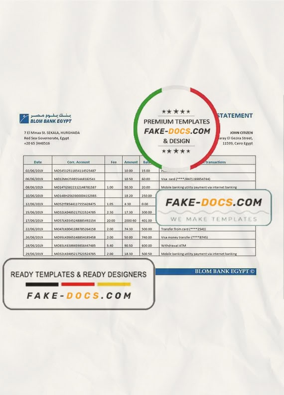 Egypt Blom Bank of Egypt proof of address statement template in Word and PDF format (.doc and .pdf) Egypt Blom Bank of Egypt proof of address statement template in Word and PDF format (.doc and .pdf)