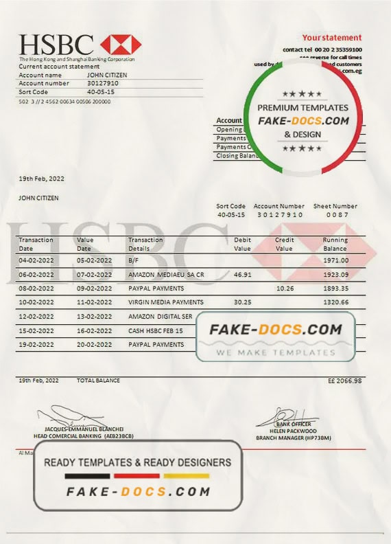 Egypt HSBC bank statement template in Word and PDF format Egypt HSBC bank statement template in Word and PDF format