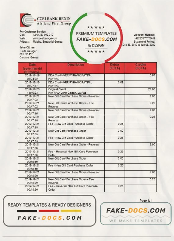 Equatorial Guinea CCEI Bank proof of address statement template in Word and PDF format Equatorial Guinea CCEI Bank proof of address statement template in Word and PDF format