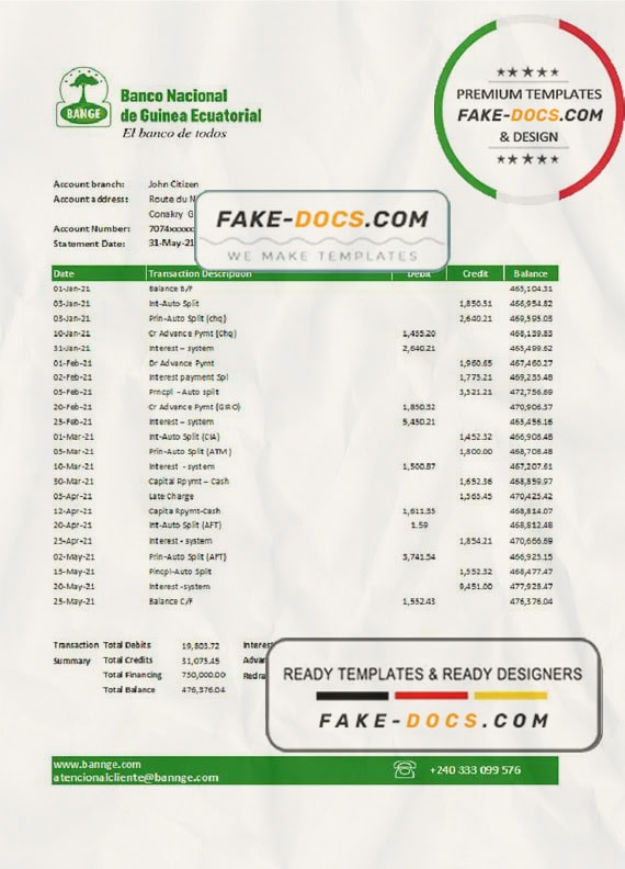 Equatorial Guinea The National Bank statement easy to fill template in Excel and PDF format Equatorial Guinea The National Bank statement easy to fill template in Excel and PDF format