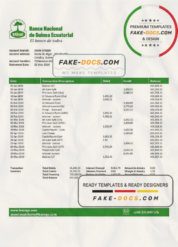 Equatorial Guinea The National Bank of Equatorial Guinea bank statement template in Word and PDF format Equatorial Guinea The National Bank of Equatorial Guinea bank statement template in Word and PDF format