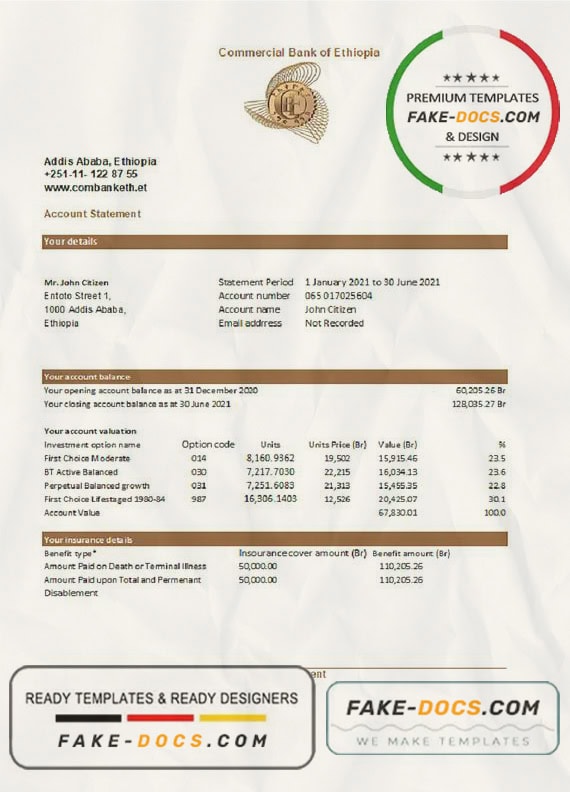 Ethiopia Commercial Bank statement easy to fill template in Excel and PDF format Ethiopia Commercial Bank statement easy to fill template in Excel and PDF format
