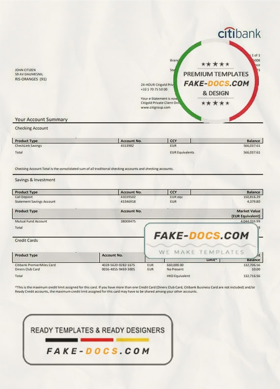 France Citibank bank statement template in Word and PDF format France Citibank bank statement template in Word and PDF format