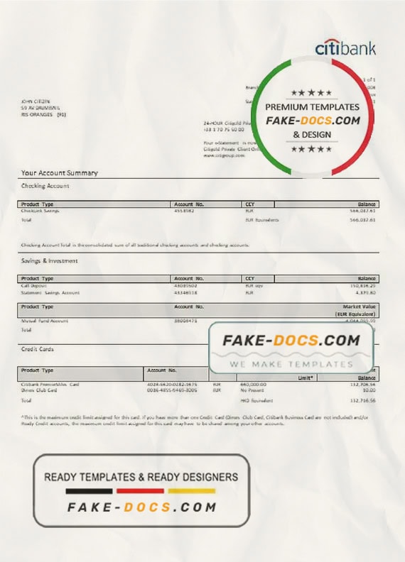 France Citibank bank statement template in .xls and .pdf file format France Citibank bank statement template in .xls and .pdf file format
