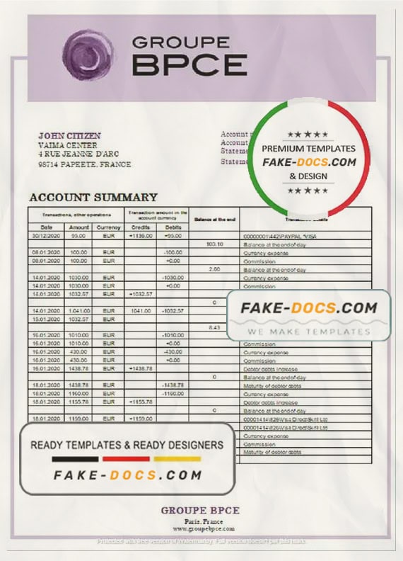 France Groupe BPCE bank statement template in Word and PDF format France Groupe BPCE bank statement template in Word and PDF format