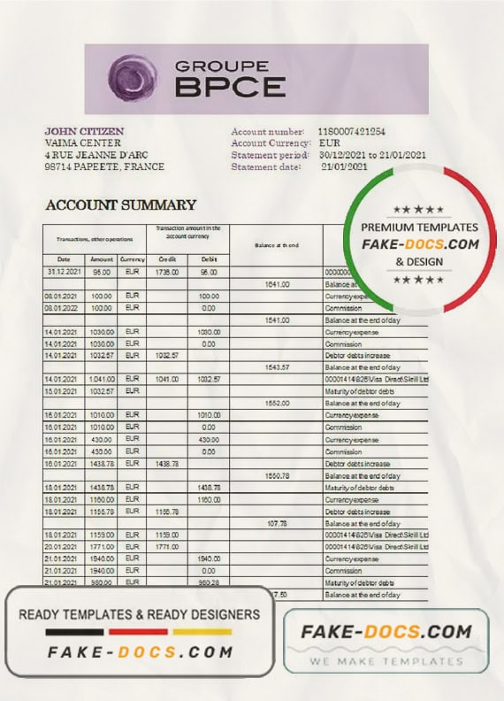 France Groupe BPCE bank statement easy to fill template in Excel and PDF format France Groupe BPCE bank statement easy to fill template in Excel and PDF format