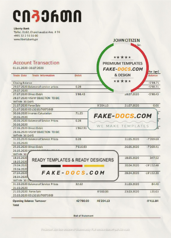 Georgia Liberty Bank proof of address statement template in Word and PDF format, fully editable Georgia Liberty Bank proof of address statement template in Word and PDF format, fully editable