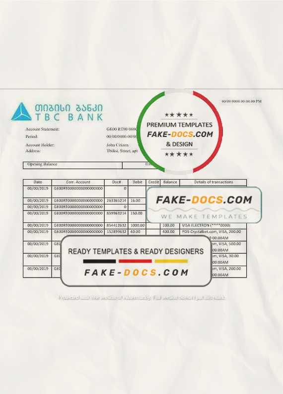 Georgia TBC bank proof of address statement template in Word and PDF format, fully editable Georgia TBC bank proof of address statement template in Word and PDF format, fully editable