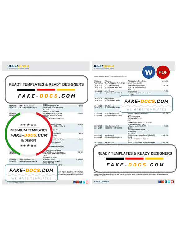 Germany 1822direkt bank statement, Word and PDF template, 6 pages Germany 1822direkt bank statement, Word and PDF template, 6 pages