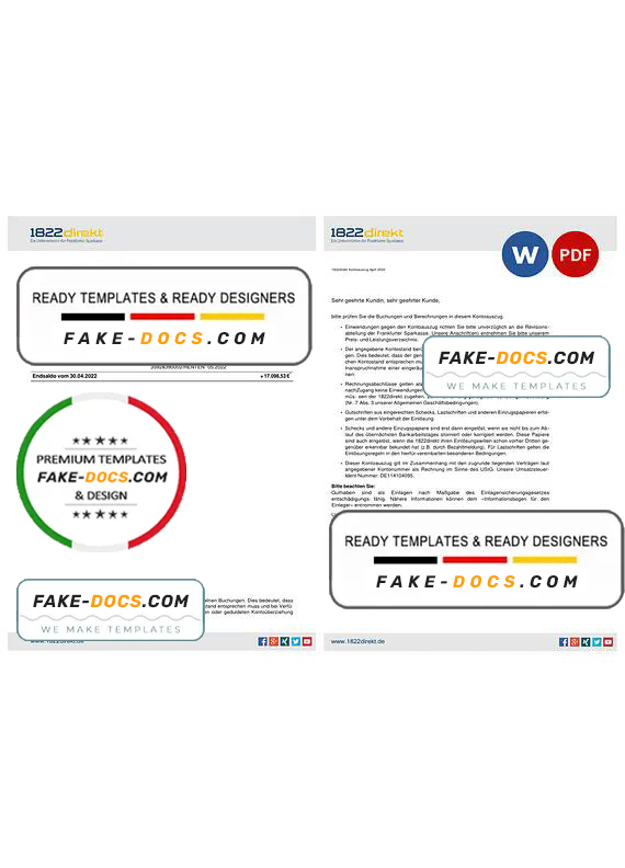 Germany 1822direkt bank statement, Word and PDF template, 6 pages Germany 1822direkt bank statement, Word and PDF template, 6 pages