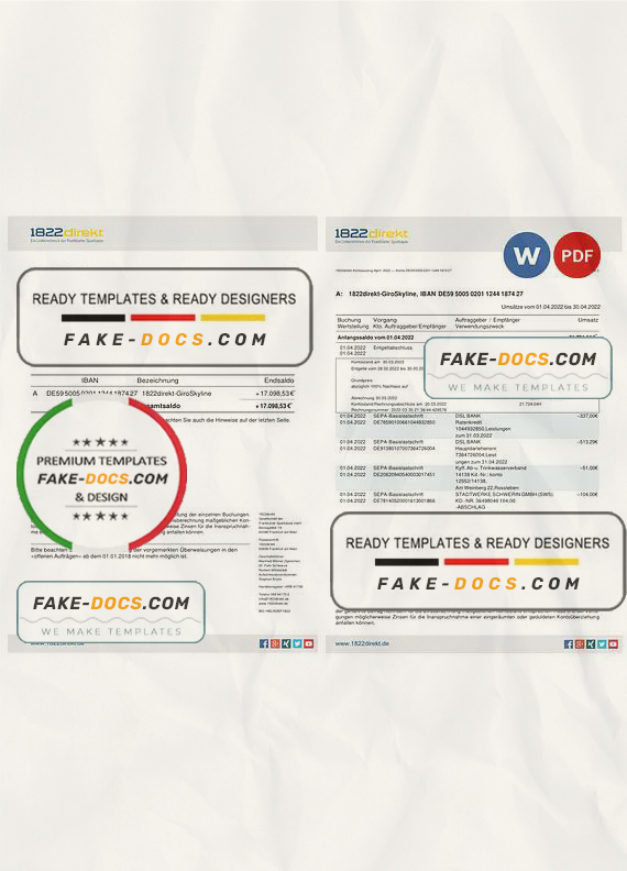 Germany 1822direkt bank statement, Word and PDF template, 6 pages Germany 1822direkt bank statement, Word and PDF template, 6 pages