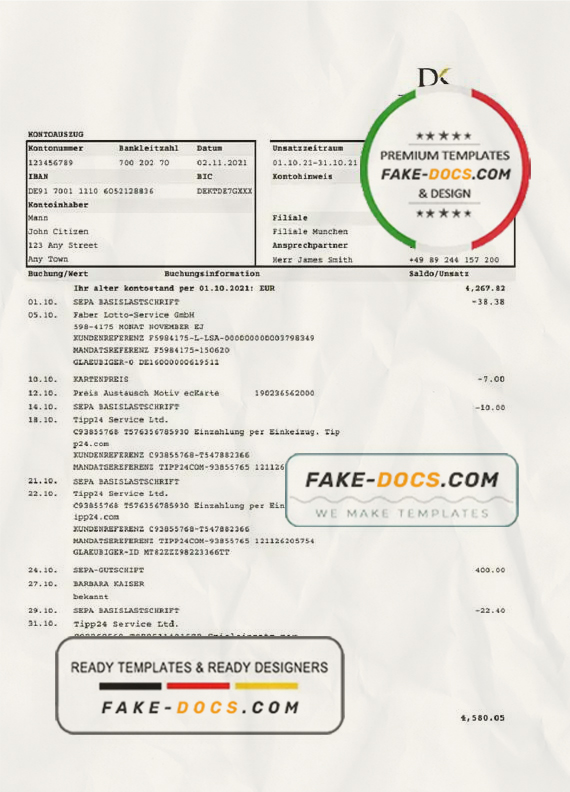 Germany Deutsche Handelsbank AG bank statement template in .xls and .pdf format Germany Deutsche Handelsbank AG bank statement template in .xls and .pdf format