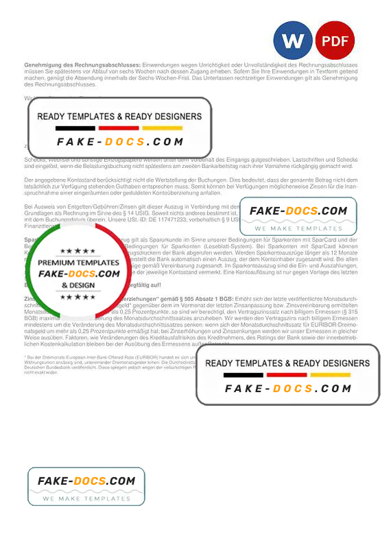 Germany Oldenburgische bank statement, Word and PDF template, 3 pages Germany Oldenburgische bank statement, Word and PDF template, 3 pages