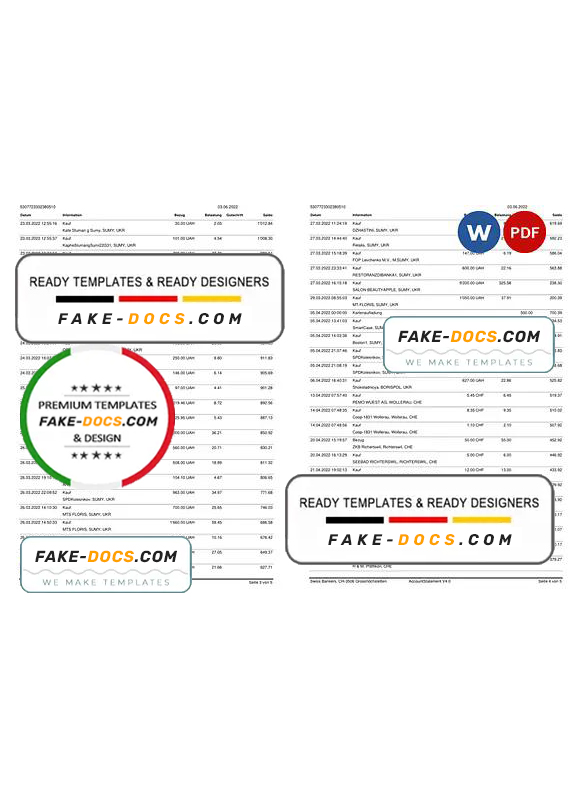 Germany Swiss Bank statement template in Word and PDF format in German language, 5 pages Germany Swiss Bank statement template in Word and PDF format in German language, 5 pages