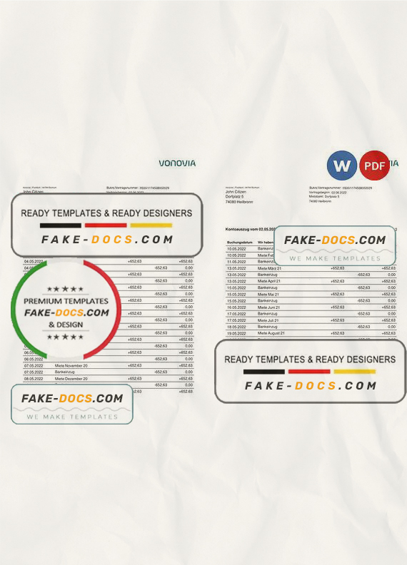 Germany Vonovia bank statement, Word and PDF template, 3 pages Germany Vonovia bank statement, Word and PDF template, 3 pages