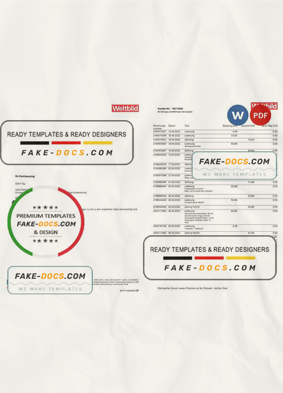 Germany Weltbild bank statement, Word and PDF template, 2 pages Germany Weltbild bank statement, Word and PDF template, 2 pages