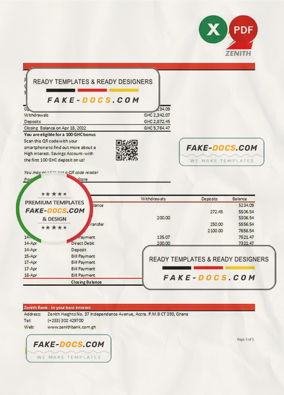 Ghana Zenith bank statement Excel and PDF template Ghana Zenith bank statement Excel and PDF template