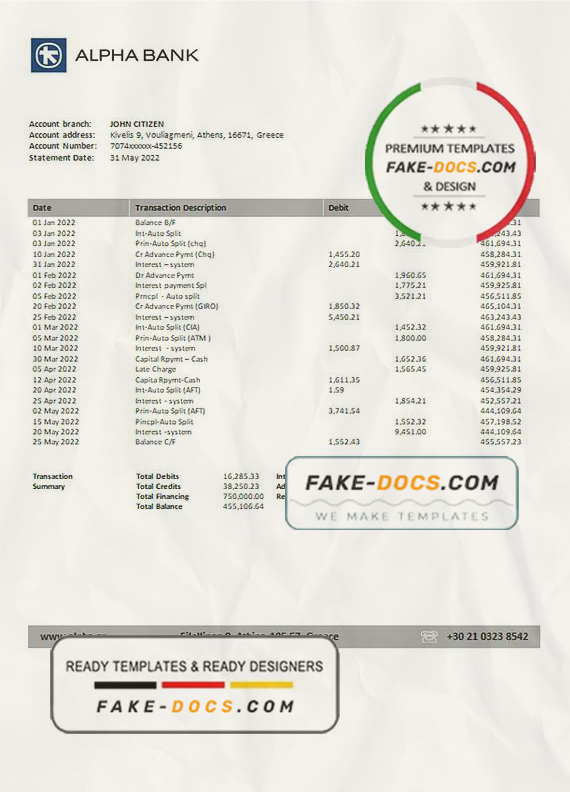 Greece Alpha bank statement template in Word and PDF format Greece Alpha bank statement template in Word and PDF format
