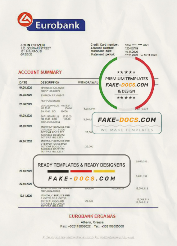 Greece Attica proof of address bank statement template in Word and PDF format, .doc and .pdf format Greece Attica proof of address bank statement template in Word and PDF format, .doc and .pdf format