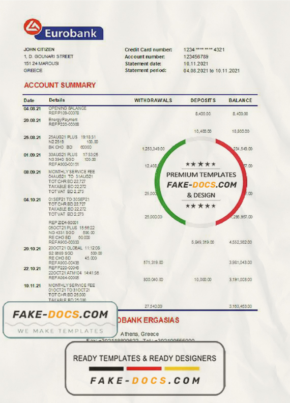 Greece Attica bank statement Excel and PDF template Greece Attica bank statement Excel and PDF template