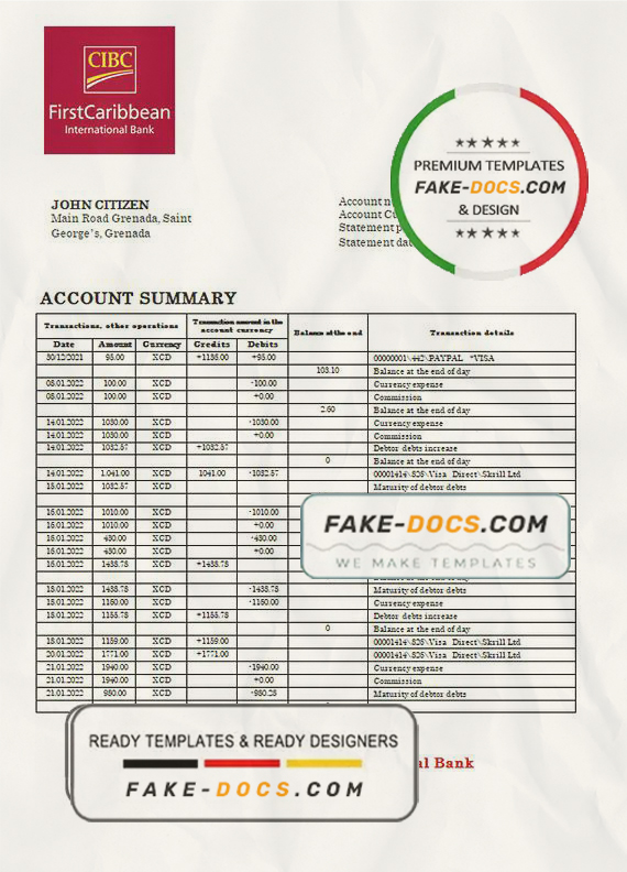 Grenada CBIC bank statement template in Word and PDF format Grenada CBIC bank statement template in Word and PDF format