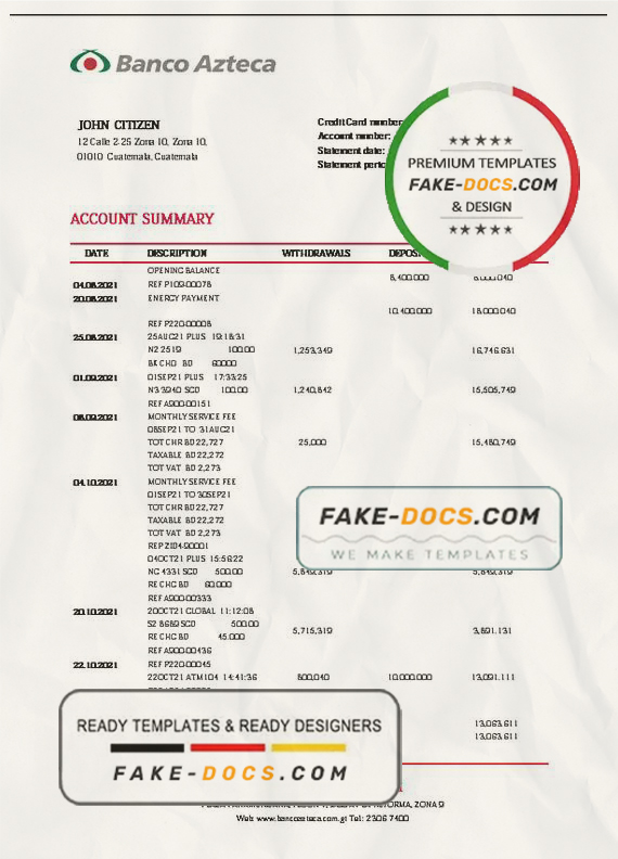 Guatemala Azteca proof of address bank statement template in Word and PDF format (.doc and Guatemala Azteca proof of address bank statement template in Word and PDF format (.doc and
