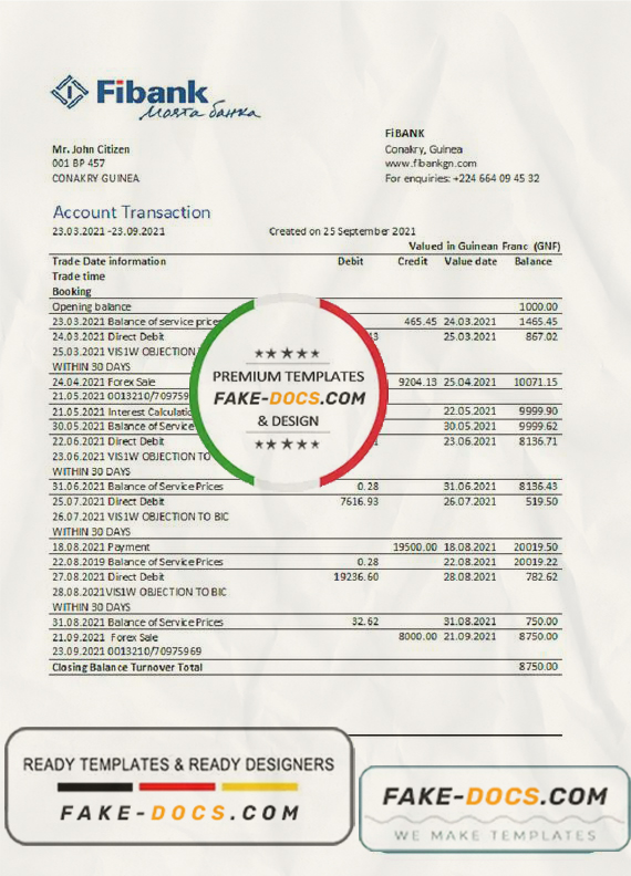 Guinea Fibank bank statement template in .xls and .pdf file format Guinea Fibank bank statement template in .xls and .pdf file format