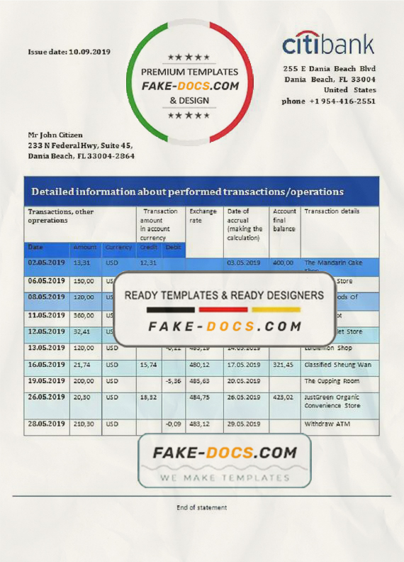 Hong Kong Citibank proof of address bank statement template in Word and PDF format Hong Kong Citibank proof of address bank statement template in Word and PDF format