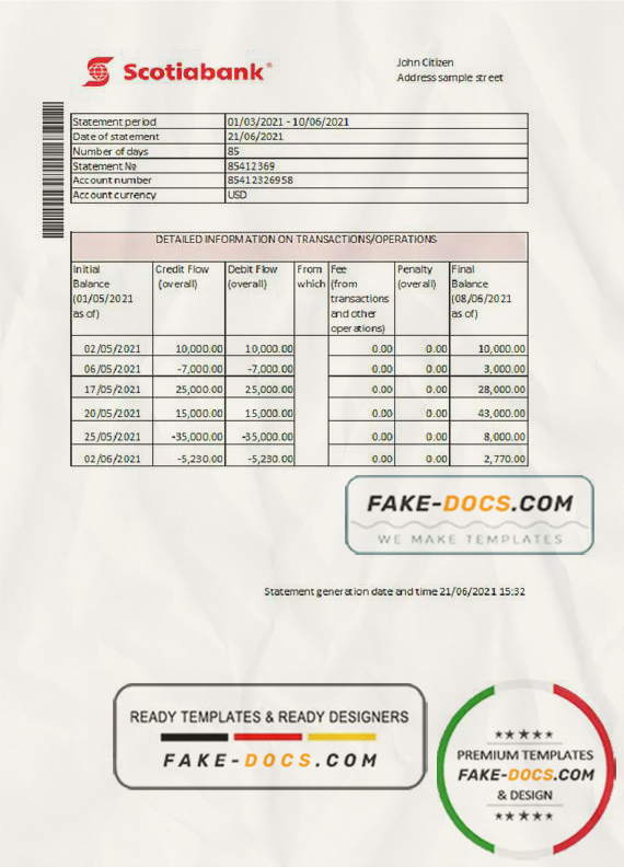 Hong Kong Scotiabank bank statement easy to fill template in Excel and PDF format Hong Kong Scotiabank bank statement easy to fill template in Excel and PDF format