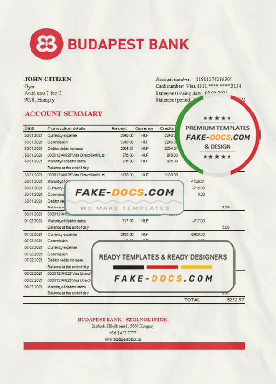 Hungary Budapest Bank – Szolnoki Fiók bank statement easy to fill template in .xls and .pdf file format Hungary Budapest Bank – Szolnoki Fiók bank statement easy to fill template in .xls and .pdf file format