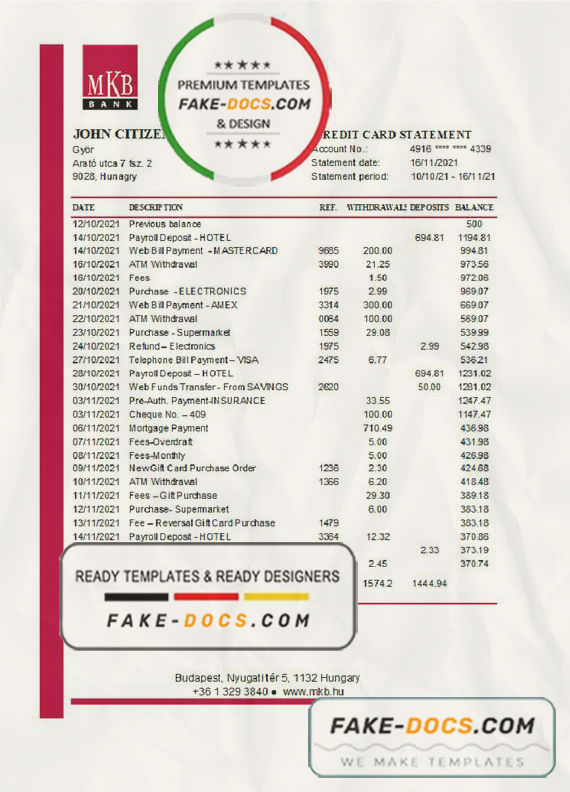 Hungary MKB Bank statement easy to fill template in .xls and .pdf file format Hungary MKB Bank statement easy to fill template in .xls and .pdf file format
