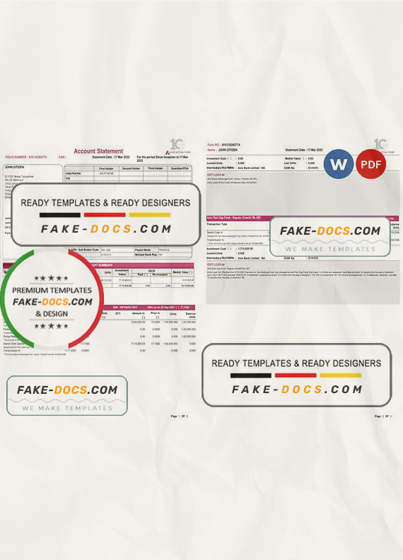 India Axis bank statement, Word and PDF template, 3 pages India Axis bank statement, Word and PDF template, 3 pages