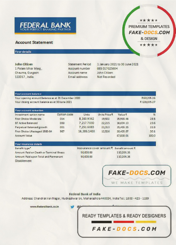 India Federal Bank statement easy to fill template in .xls and .pdf file format India Federal Bank statement easy to fill template in .xls and .pdf file format