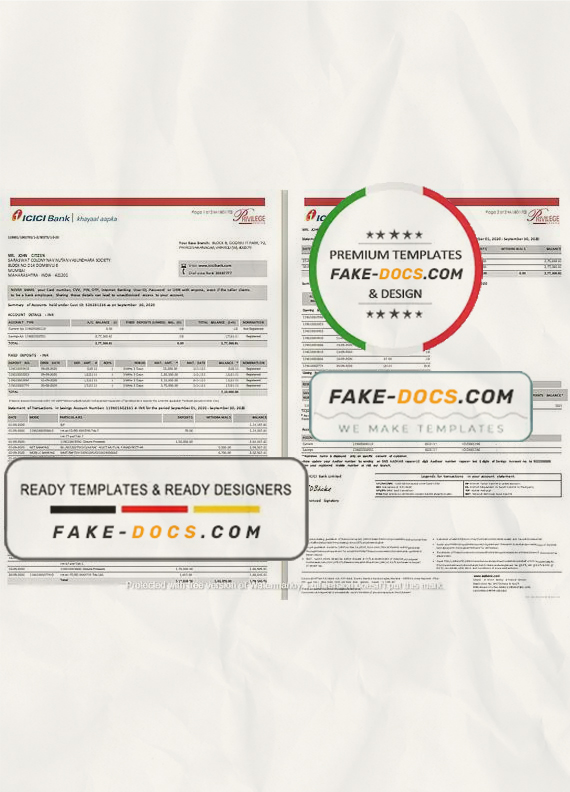 India ICICI Bank statement template in Word and PDF format (2 pages) India ICICI Bank statement template in Word and PDF format (2 pages)